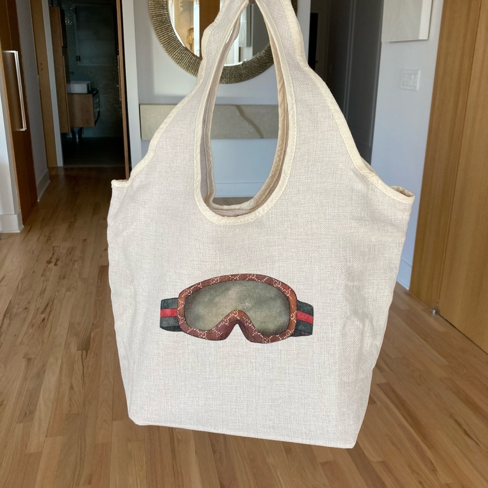 Faux-Gucci Beige Canvas Tote with Goggles Design